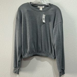 Cut & Paste Knit Crew Neck Oversized Cropped Longe Sleeve Sweater SZ Medium NWT